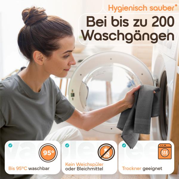 Microfaser Geschirrtücher grau 5 Stück Set, 68x42cm, Hochsaugend & Schnelltrocknend, Streifenfrei, bis 95°C Waschbar, Küchenhandtücher, fusselfrei